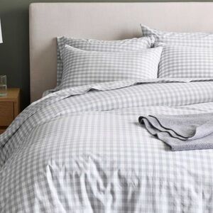 Quince Fog Gray Classic Organic Percale Gingham Duvet Cover